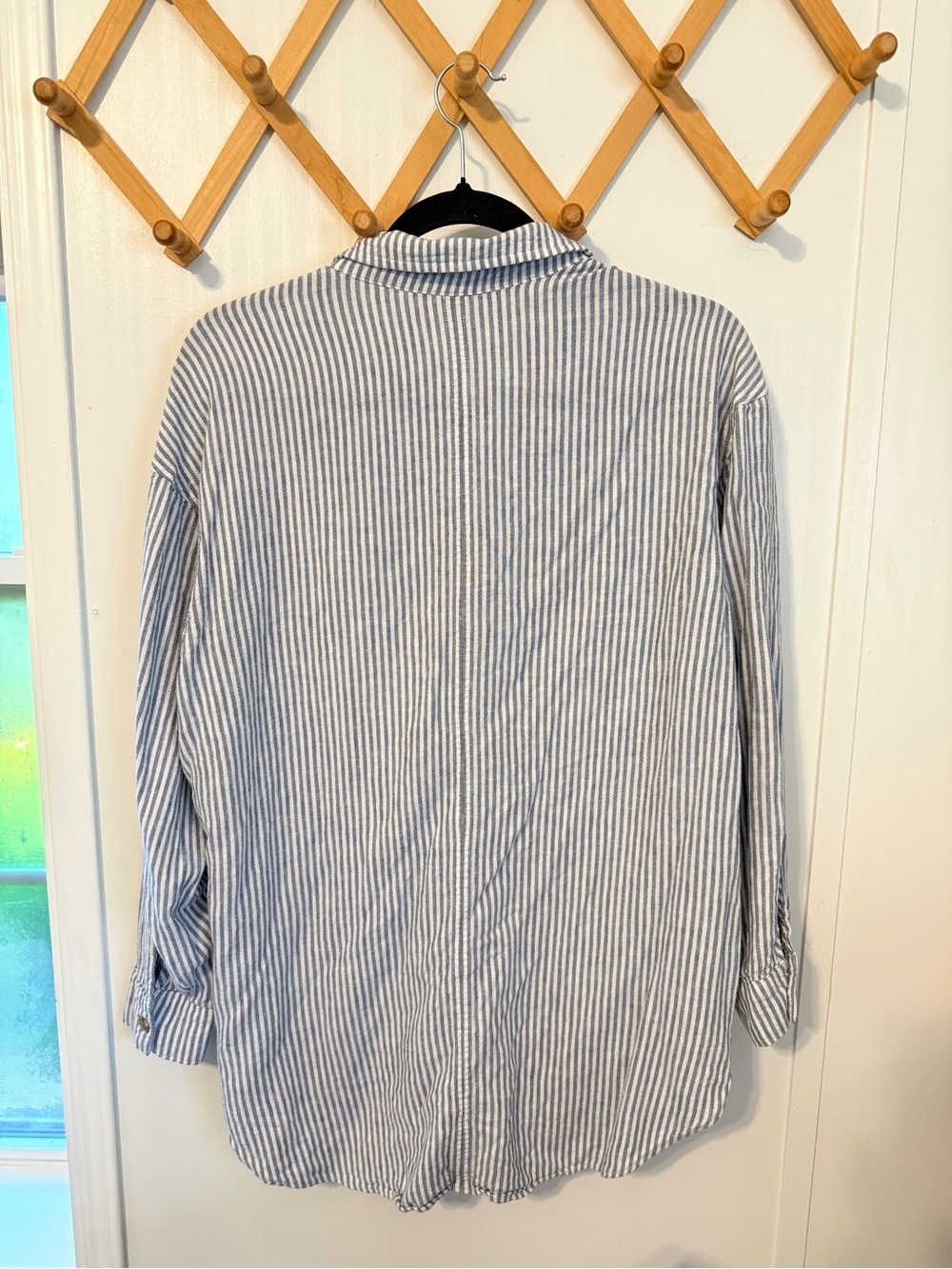 Casual Women’s Striped Button-Down Shirt - Blue/White - Picture 2 of 3